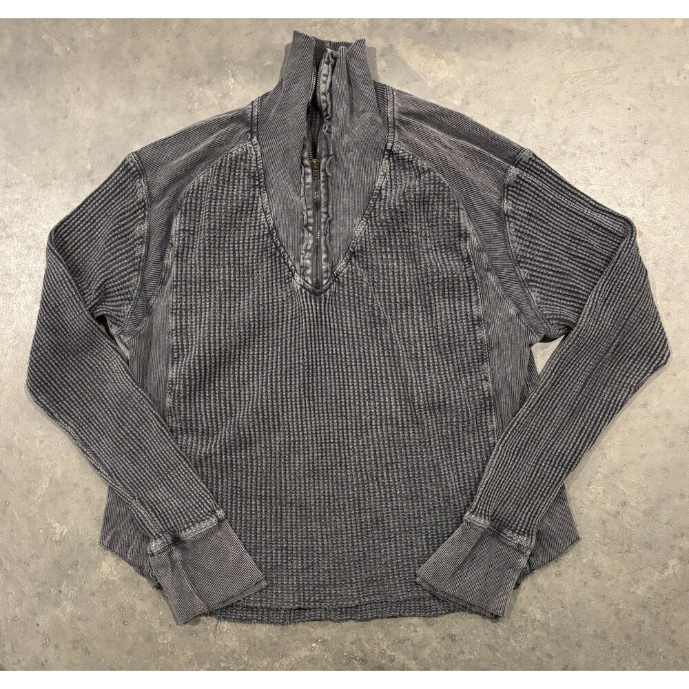 FP ONE Free People Women Medium Ashton Thermal Zip Long Sleeve Grey Ribbed